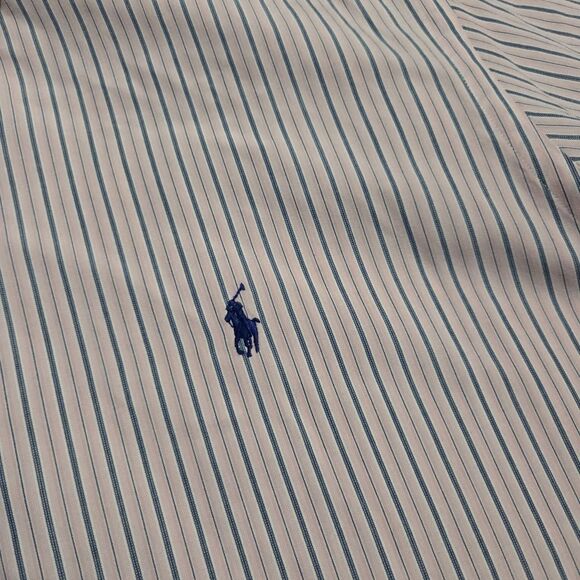 Ralph Lauren Shirt Mens 2XL Pink Blue Striped Button Down Pony Short Sleeve Vtg - Picture 3 of 6